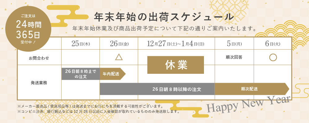年末年始の出荷予定について