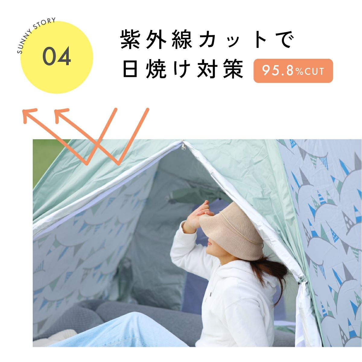 ワンタッチテント サニーストーリー 簡単 軽量 日よけ ポップアップテント VUカット キャンプ かわいい おしゃれ 柄 ピクニック フェス アウトドア キャンプ レジャー 海 公園 花見 コンパクト UVカット