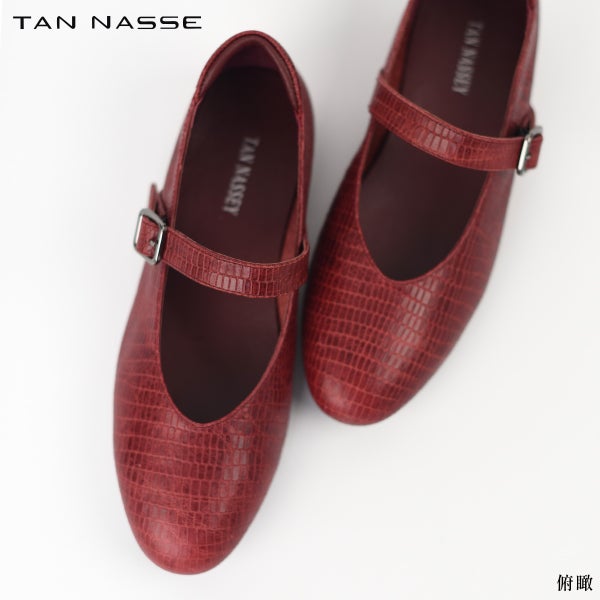 パンプス 本革 羊革 牛革 メリージェーン ストラップ クロコ 型押し ローヒール TAN NASSEY レディース フラットシューズ 痛くない 履きやすい 走れる 歩きやすい 柔らかい おしゃれ カジュアル 通勤 仕事 レザーパンプス レザー タンナッシー