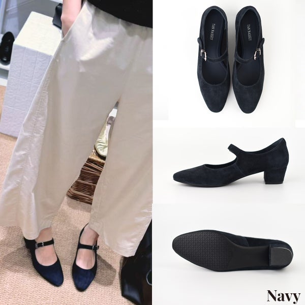 パンプス 本革 羊革 シープ スエード メリージェーン ストラップ 太ヒール ローヒール TAN NASSEY レディース フラットシューズ 痛くない 履きやすい 走れる 歩きやすい 柔らかい おしゃれ カジュアル 通勤 仕事 レザーパンプス レザー タンナッシー
