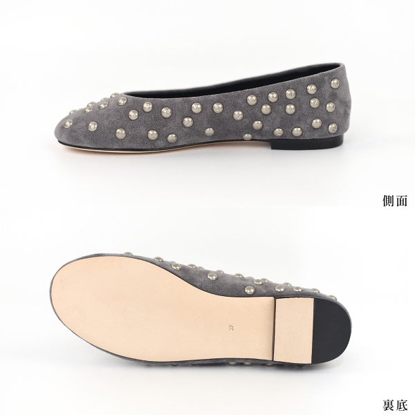 スタッズ パンプス 本革 羊革 牛革 フラットシューズ バレエシューズ スエード TAN NASSEY レディース 痛くない フラットヒール ローヒール ラウンドトゥ 履きやすい 歩きやすい 柔らかい おしゃれ 上品 カジュアル レザー タンナッシー